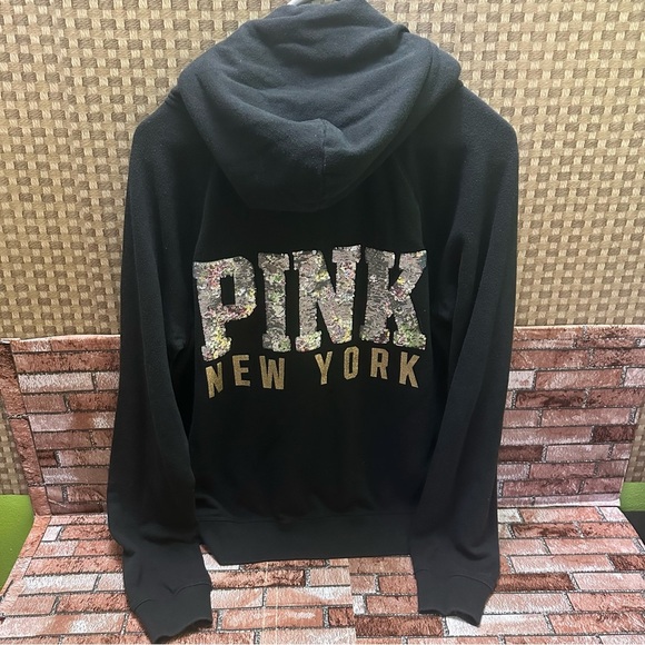 victoria’s Secret Black Hoodie with Sequin PINK Logo size L - Picture 3 of 9